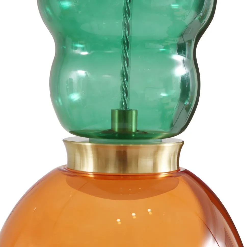 Lucande LED-hængelampe Fay, orange/mørkegrøn, glas, Ø 15 cm