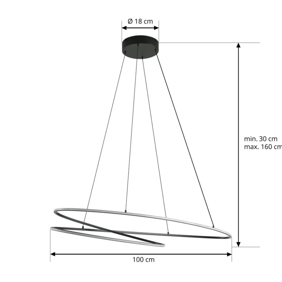 Lucande LED-hængelampe Gavril, 100 cm, sort, dæmpbar
