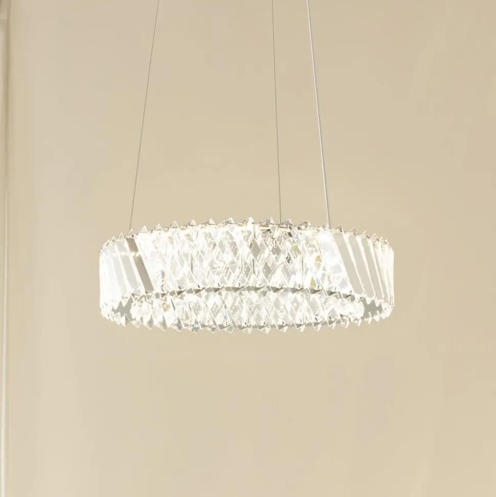 Lucande LED-hængelampe Glacis, krystal, Ø 40 cm, krom