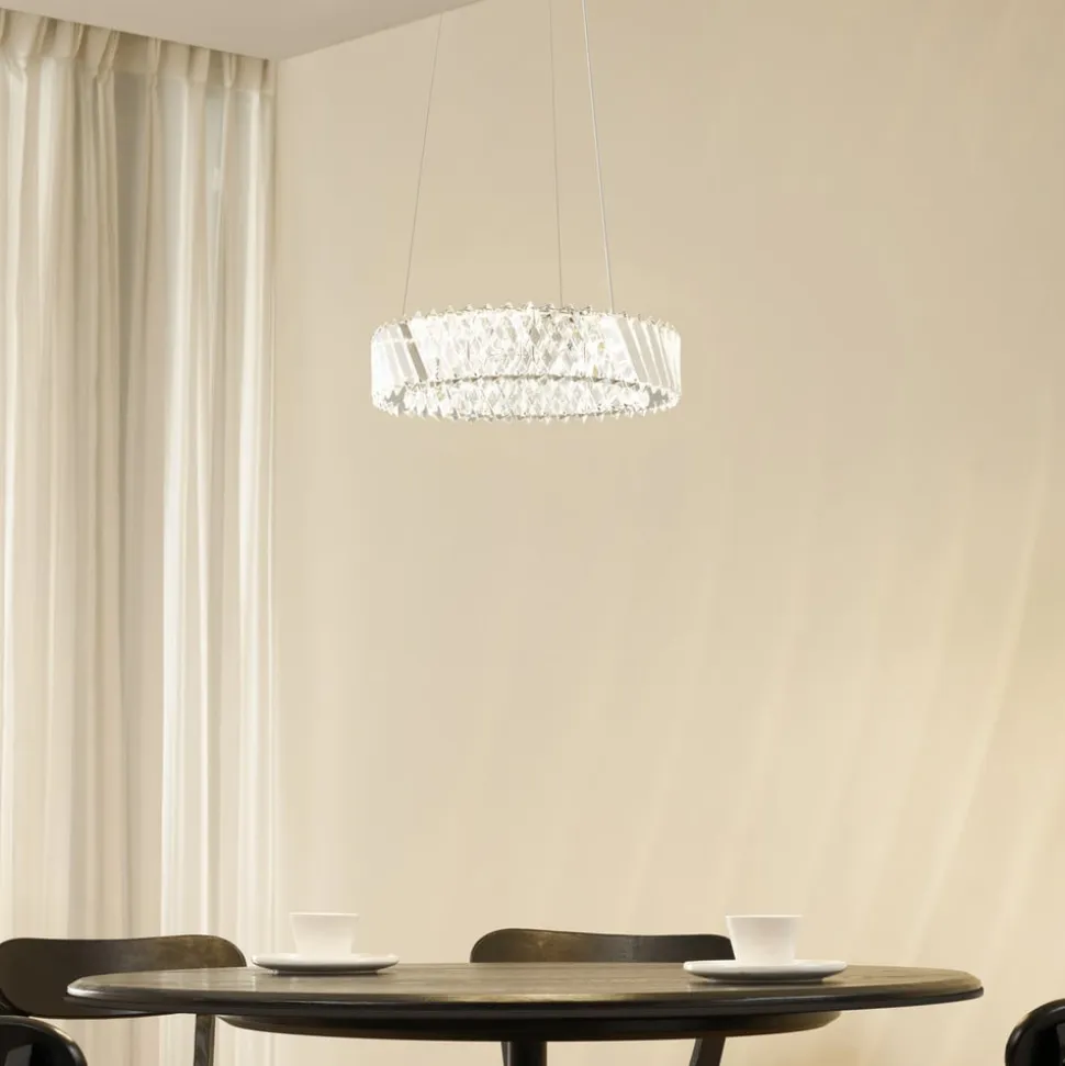 Lucande LED-hængelampe Glacis, krystal, Ø 40 cm, krom