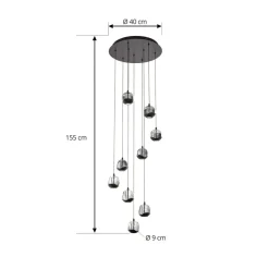 Lucande LED-hængelampe Hayley, sort, 9 lyskilder, glas