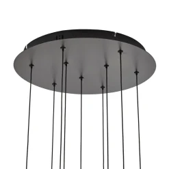 Lucande LED-hængelampe Hayley, sort, 9 lyskilder, glas