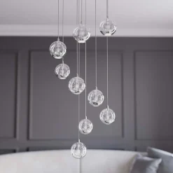 Lucande LED-hængelampe Hayley, Ø 40 cm, 9 lyskilder, krom, glas