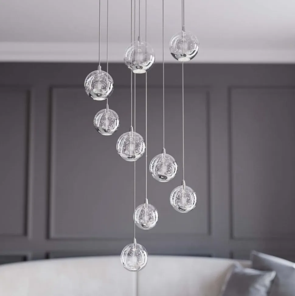 Lucande LED-hængelampe Hayley, Ø 40 cm, 9 lyskilder, krom, glas