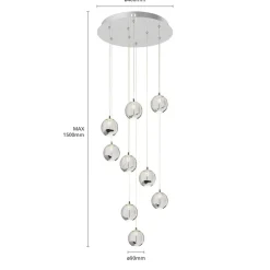 Lucande LED-hængelampe Hayley, Ø 40 cm, 9 lyskilder, krom, glas