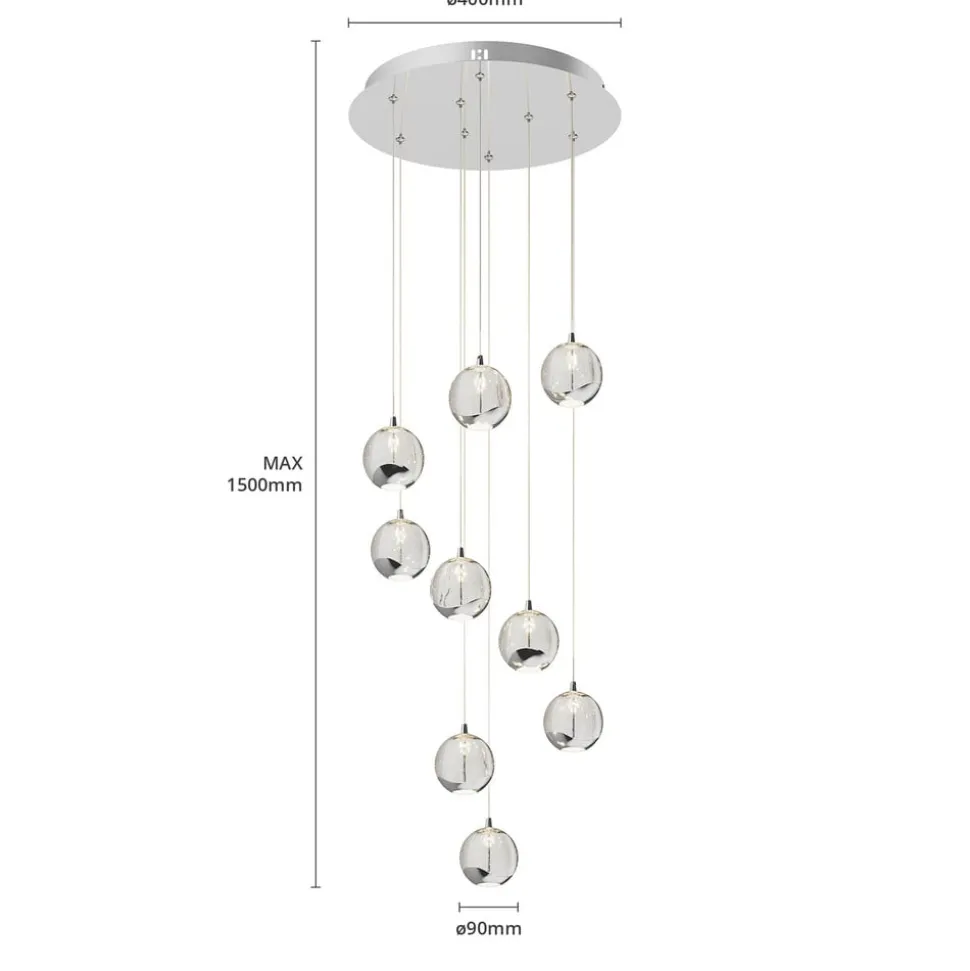 Lucande LED-hængelampe Hayley, Ø 40 cm, 9 lyskilder, krom, glas