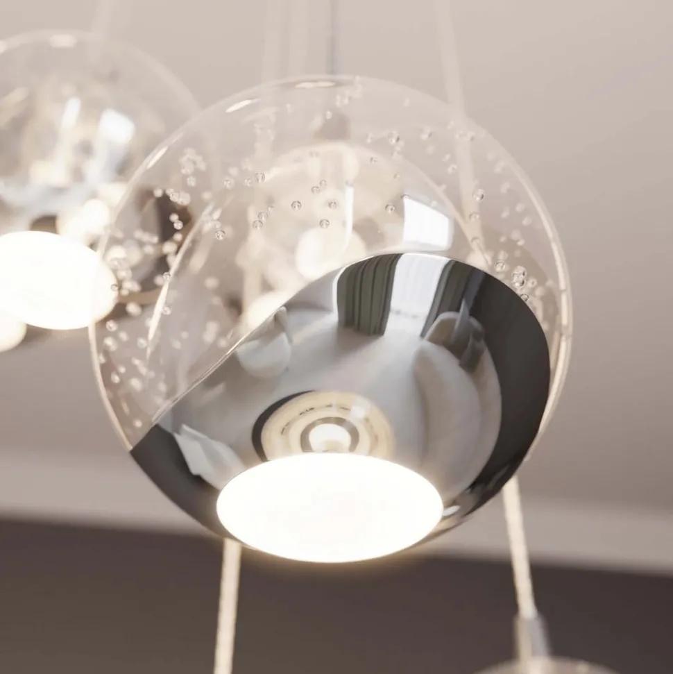 Lucande LED-hængelampe Hayley, Ø 40 cm, 9 lyskilder, krom, glas