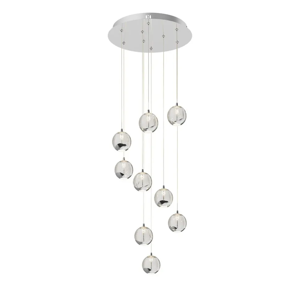 Lucande LED-hængelampe Hayley, Ø 40 cm, 9 lyskilder, krom, glas