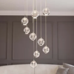 Lucande LED-hængelampe Hayley, Ø 40 cm, 9 lyskilder, krom, glas