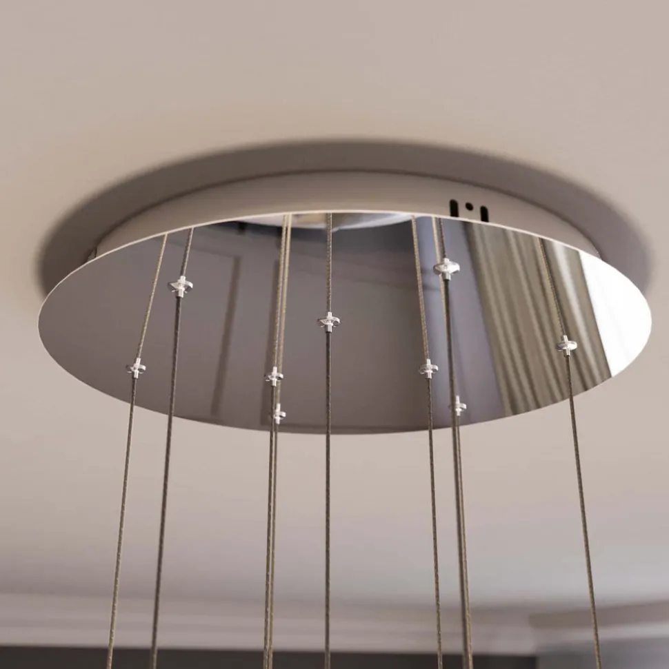 Lucande LED-hængelampe Hayley, Ø 40 cm, 9 lyskilder, krom, glas