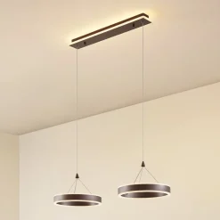 Lucande LED-hængelampe Kolo, 86 cm, 2 lyskilder, brun, dæmpbar