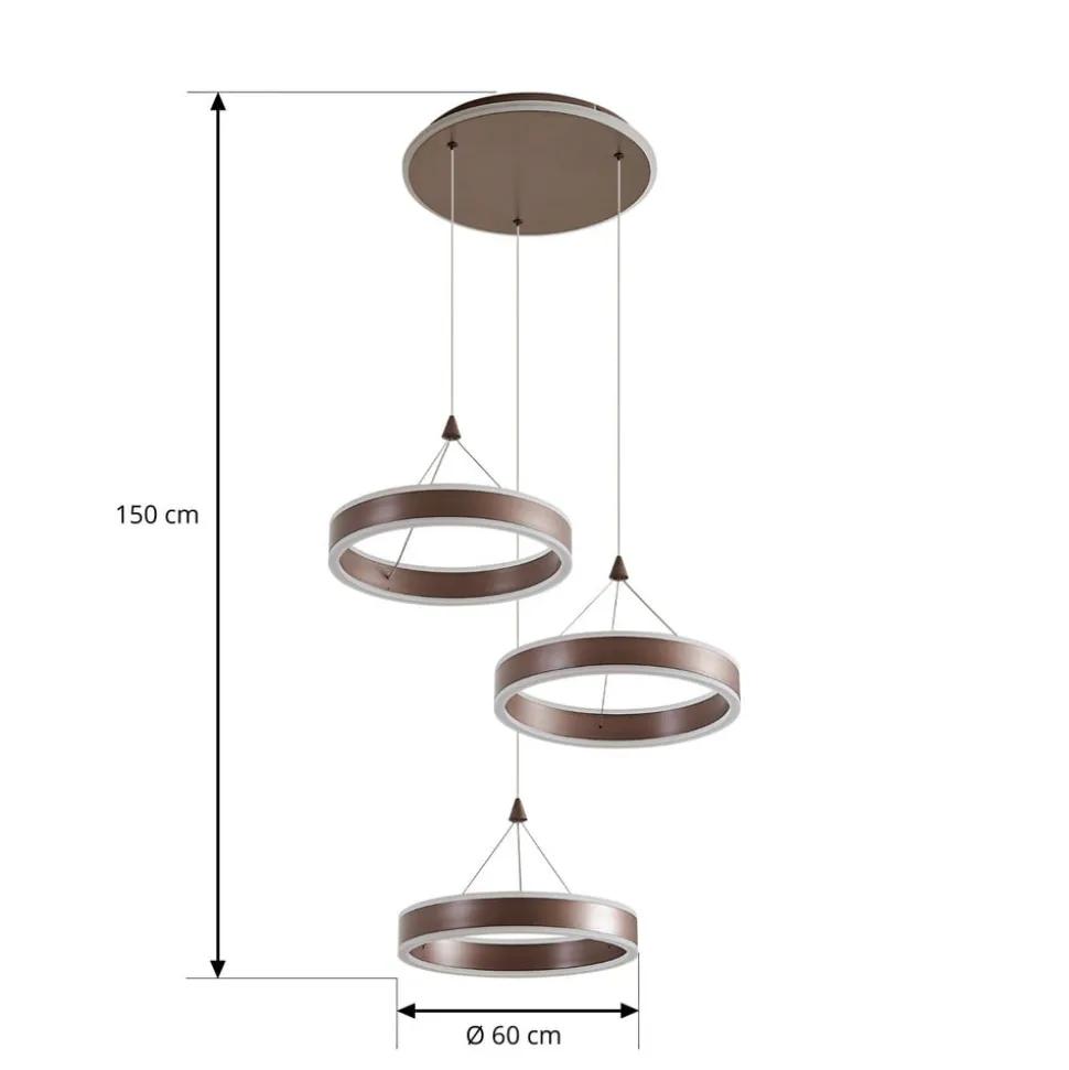 Lucande LED-hængelampe Kolo, brun, 3 lyskilder, dæmpbar