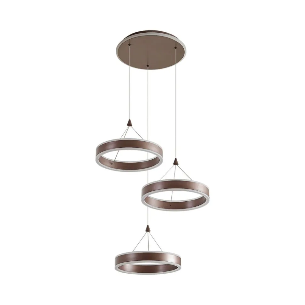 Lucande LED-hængelampe Kolo, brun, 3 lyskilder, dæmpbar