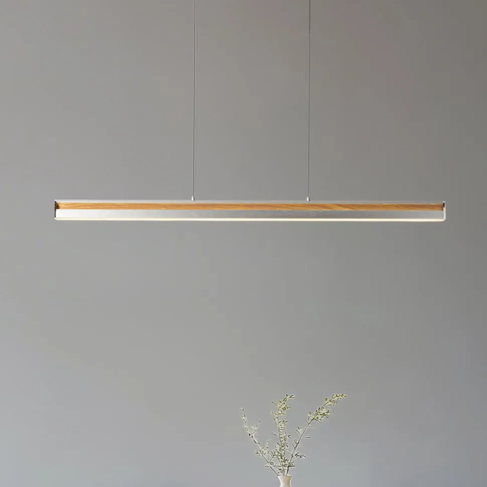 Lucande LED-hængelampe Lutana, rosaguld/træfarvet, 101 cm