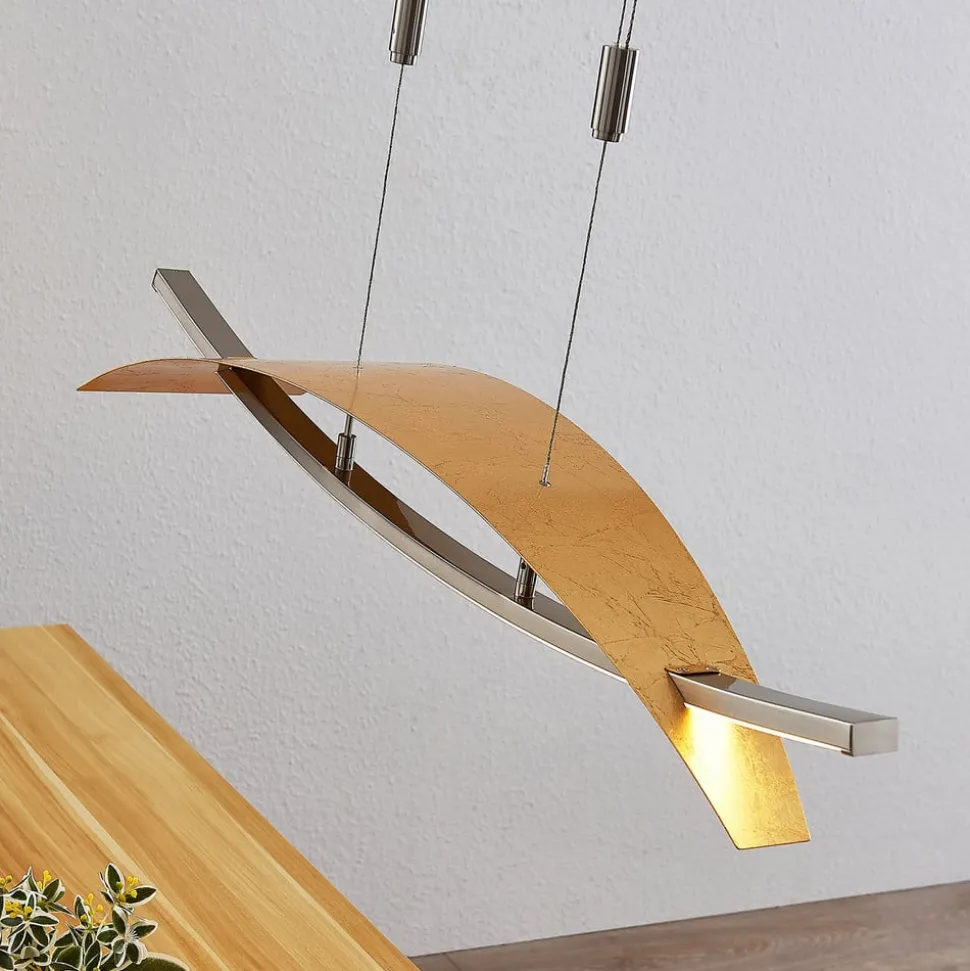 Lucande LED-hængelampe Marija, 91 cm, guldfarvet, dæmpbar