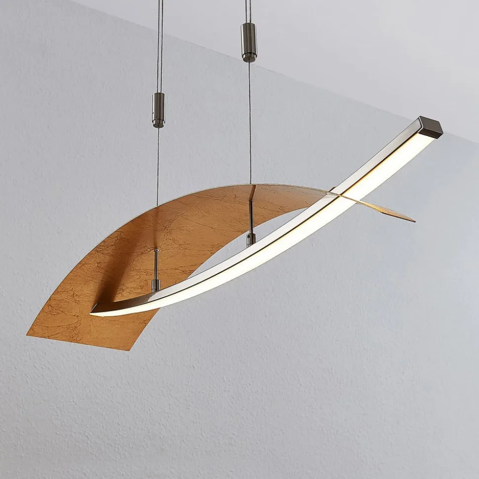 Lucande LED-hængelampe Marija, 91 cm, guldfarvet, dæmpbar