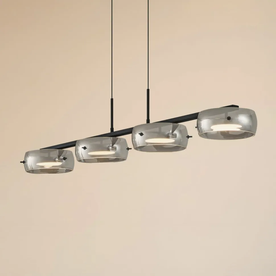 Lucande LED-hængelampe Martis, sort, 4 lyskilder, dæmpbar