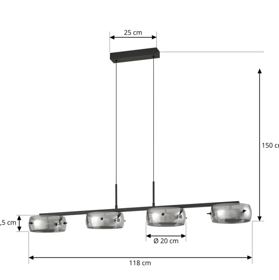 Lucande LED-hængelampe Martis, sort, 4 lyskilder, dæmpbar