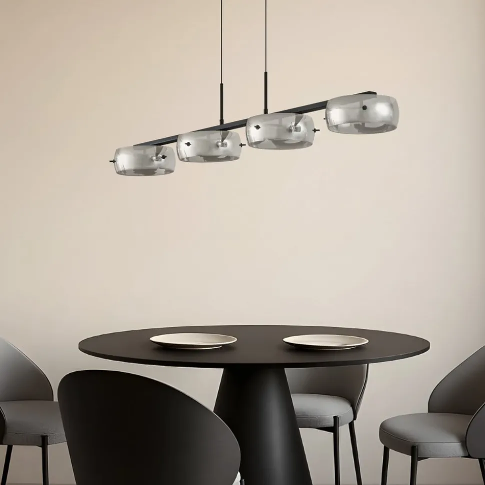 Lucande LED-hængelampe Martis, sort, 4 lyskilder, dæmpbar
