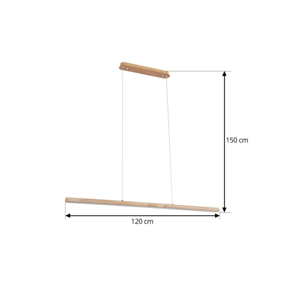 Lucande LED-hængelampe Maruta, træ, bjælke, 120 cm, 3000K