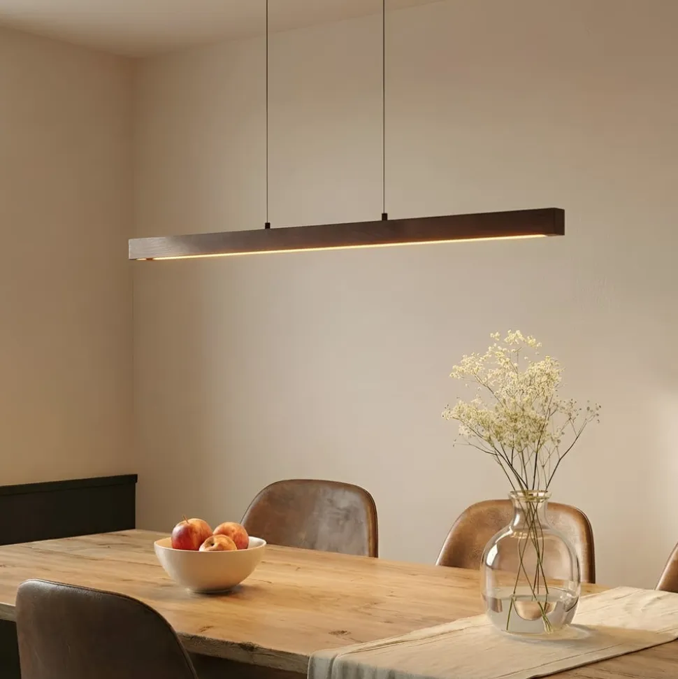 Lucande LED-hængelampe Nihalo, valnød, 122 cm, dæmpbar, CCT
