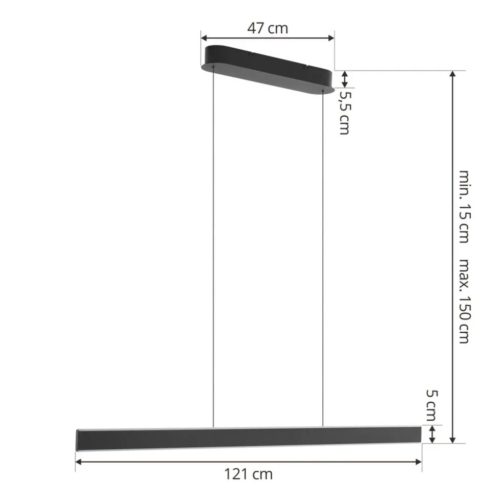 Lucande LED-hængelampe Philine, længde 121 cm sort jern
