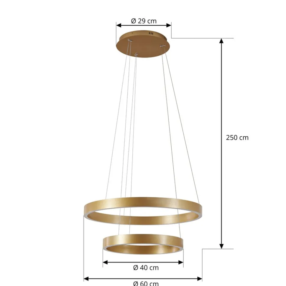 Lucande LED-hængelampe Yonam, Ø 60 cm, 2 lyskilder, guld, CCT
