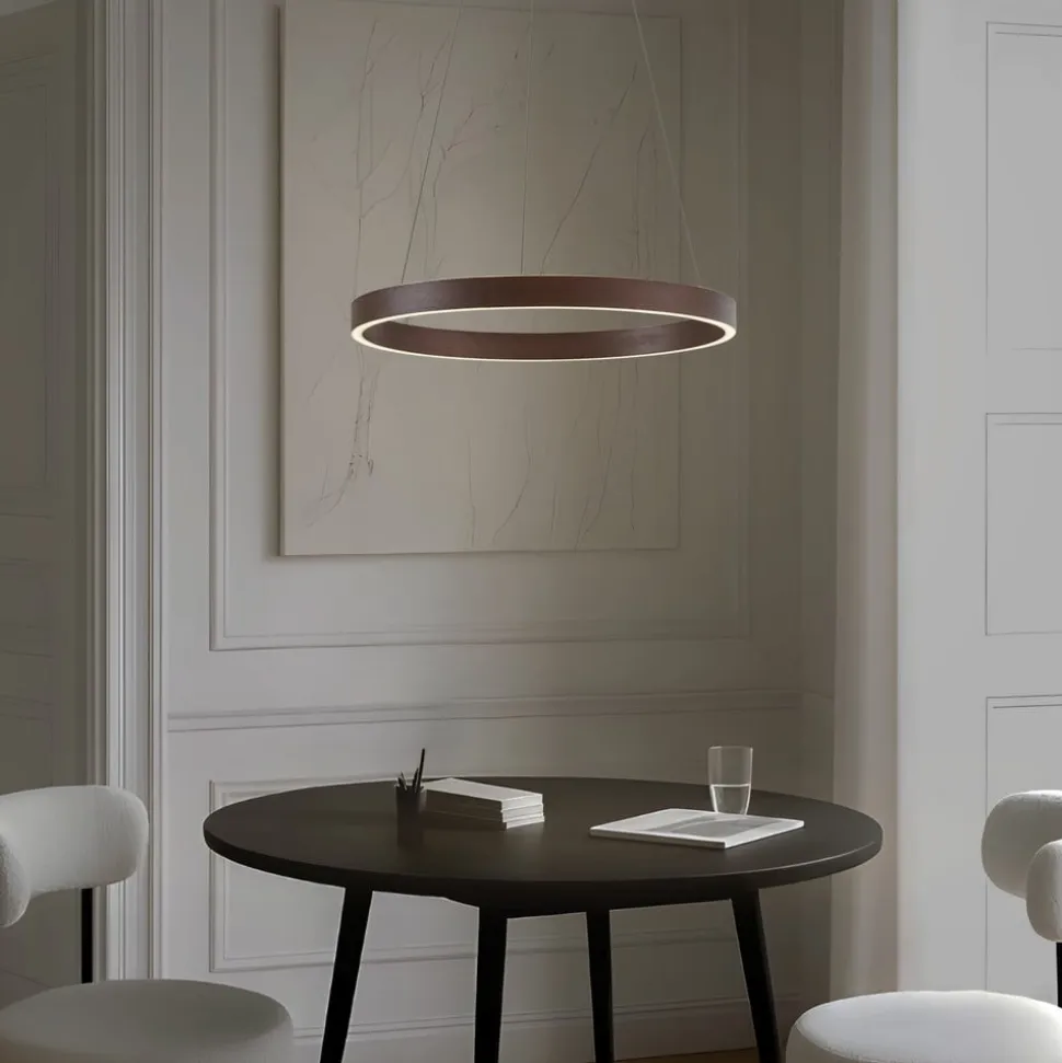 Lucande LED-hængelampe Yonam, Ø 60 cm, 1 lyskilde, brun, CCT