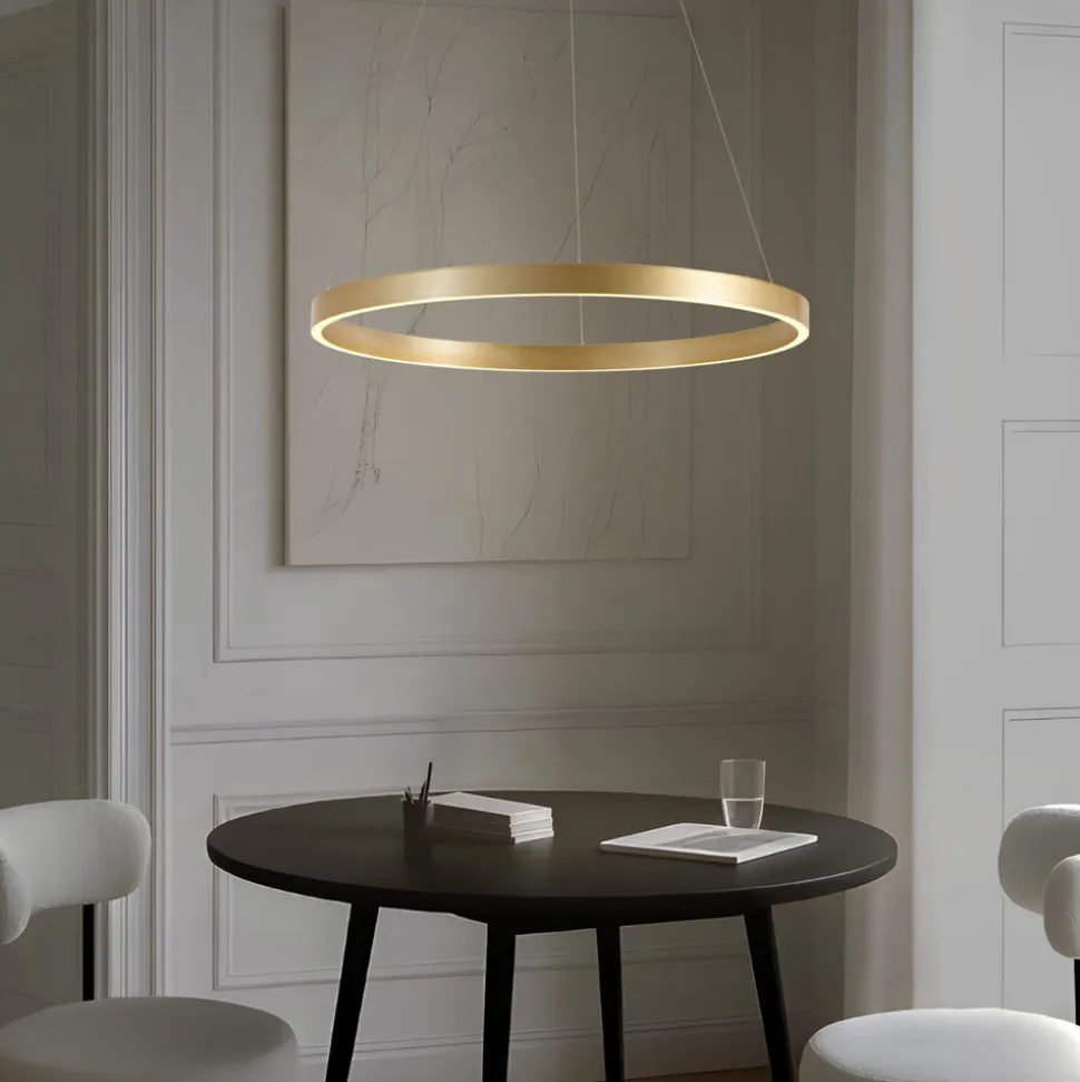 Lucande LED-hængelampe Yonam, Ø 80 cm, 1 lyskilde, guld, CCT