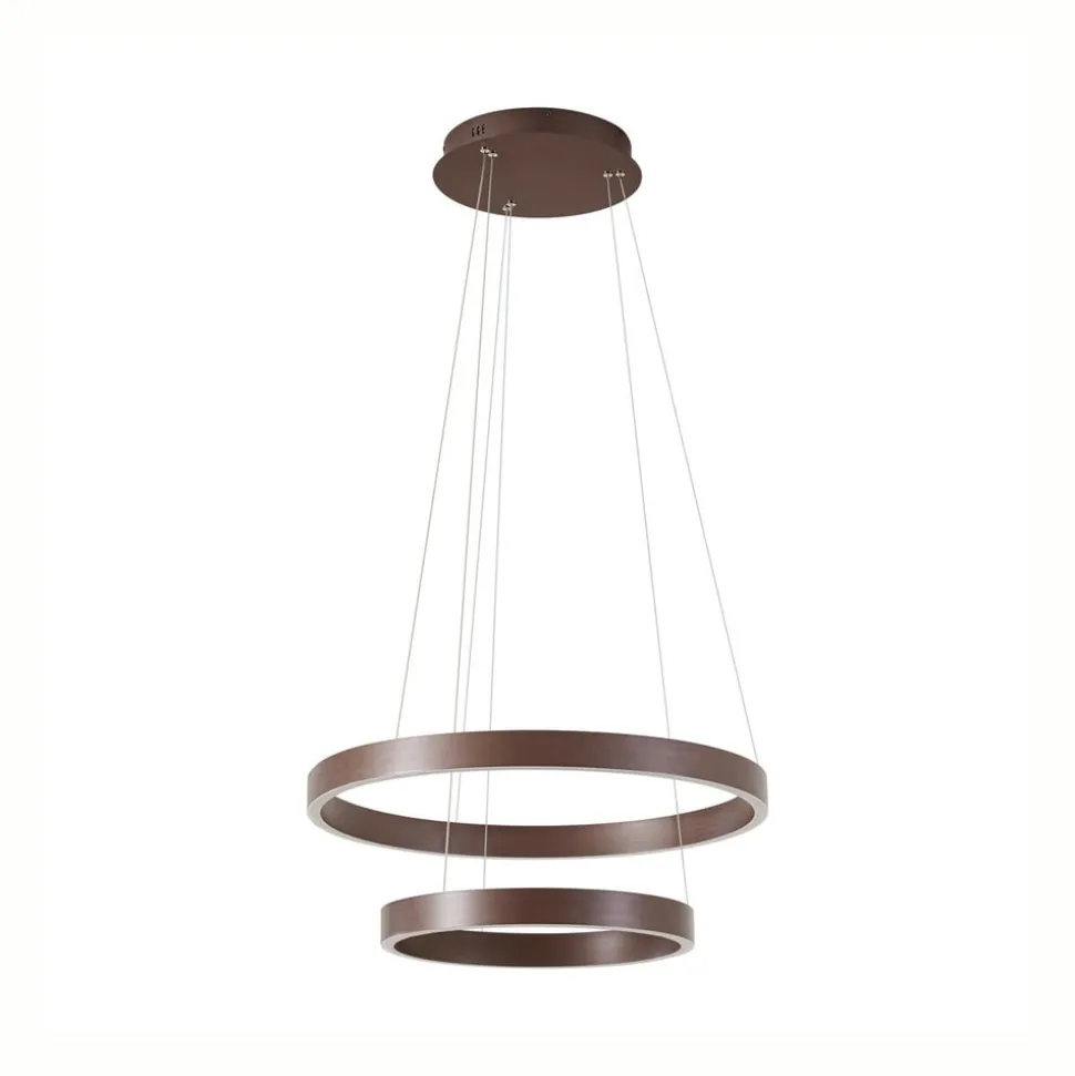 Lucande LED-hængelampe Yonam, Ø 60 cm, 2 lyskilder, brun, CCT