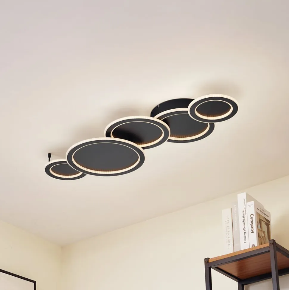 Lucande LED-loftlampe Diala, sort, metal, 96 cm