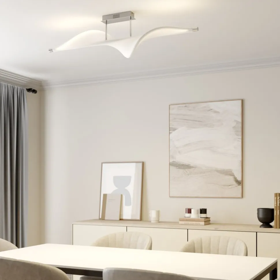 Lucande LED-loftlampe Edano, 122 cm, hvid, tekstil, dæmpbar