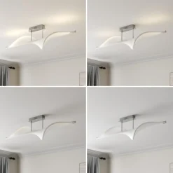 Lucande LED-loftlampe Edano, 122 cm, hvid, tekstil, dæmpbar