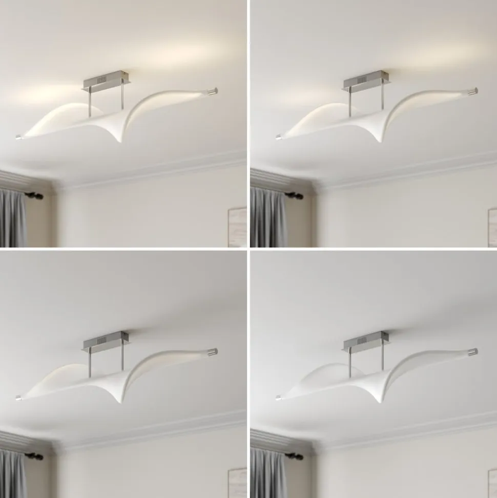 Lucande LED-loftlampe Edano, 122 cm, hvid, tekstil, dæmpbar