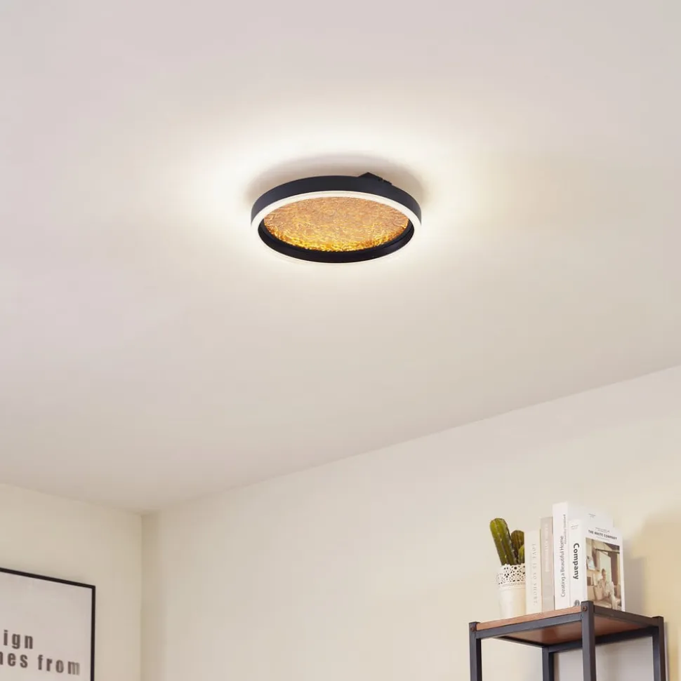 Lucande LED-loftlampe Menulis, sort/guld, PC, Ø 30 cm