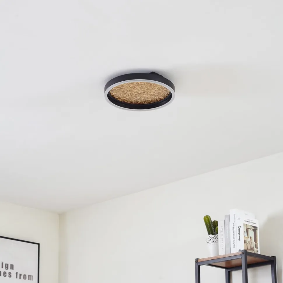 Lucande LED-loftlampe Menulis, sort/guld, PC, Ø 30 cm