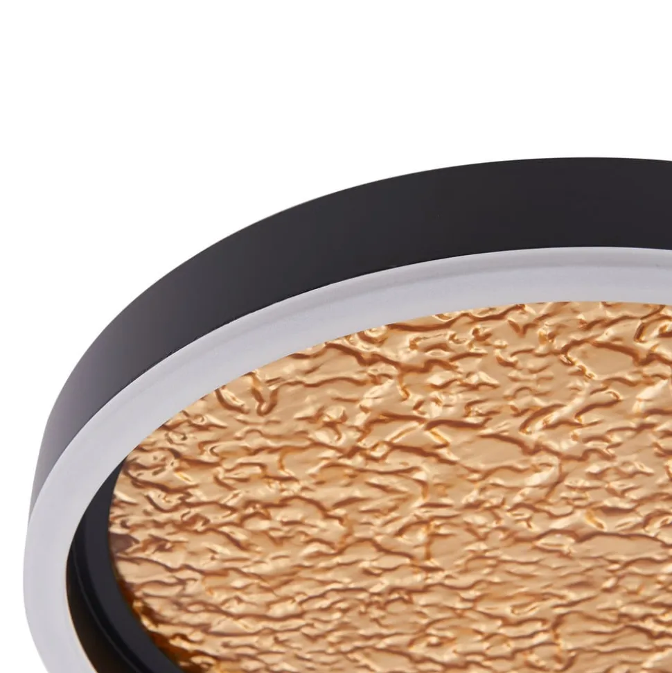 Lucande LED-loftlampe Menulis, sort/guld, PC, Ø 30 cm