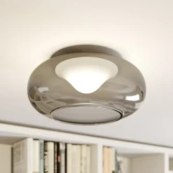 Lucande LED-loftlampe Mijo, Ø 43 cm, røggrå, glas