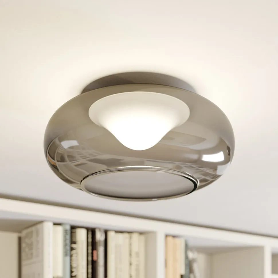 Lucande LED-loftlampe Mijo, Ø 43 cm, røggrå, glas