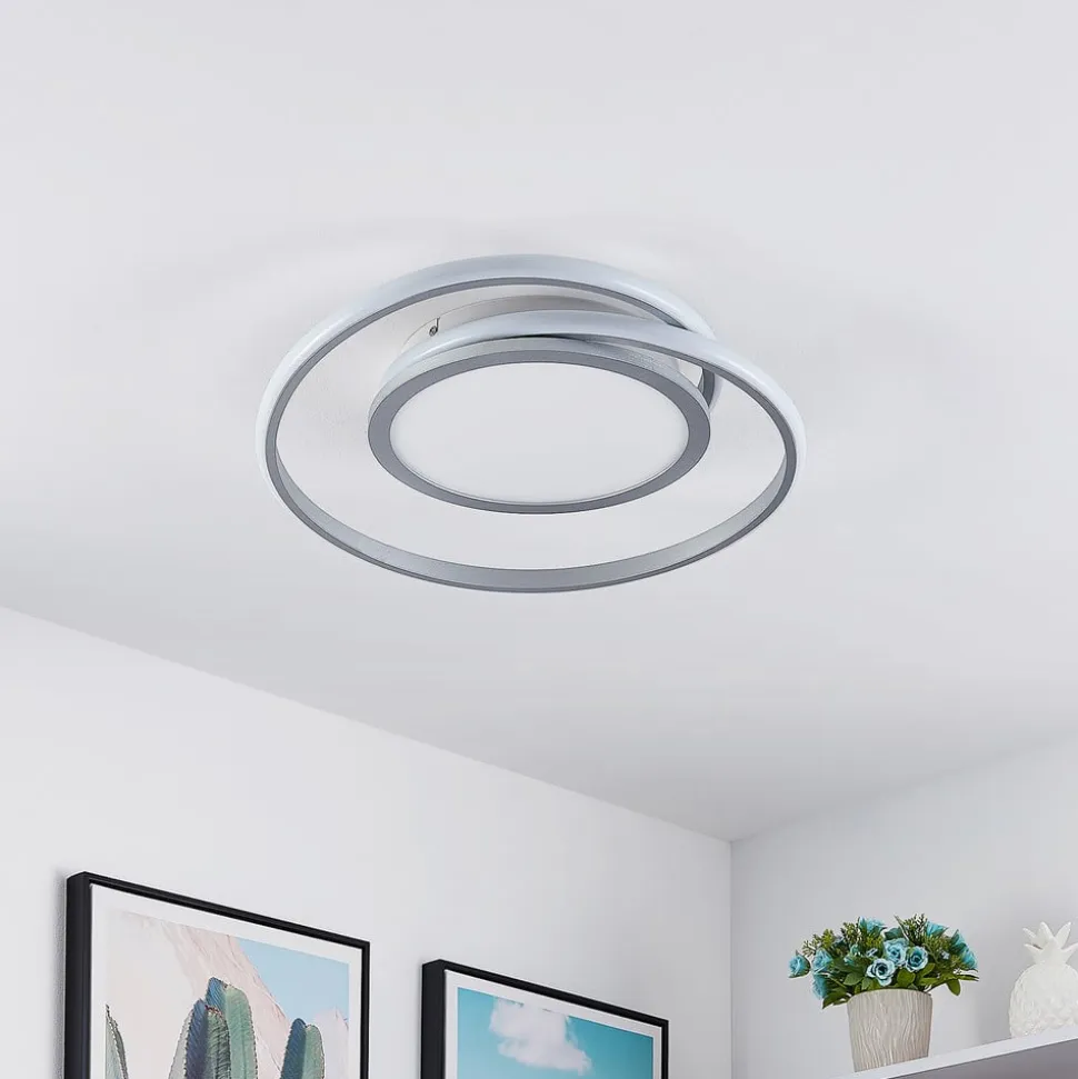 Lucande LED-loftlampe Noud, 49 cm, sølv, aluminium, dæmpbar