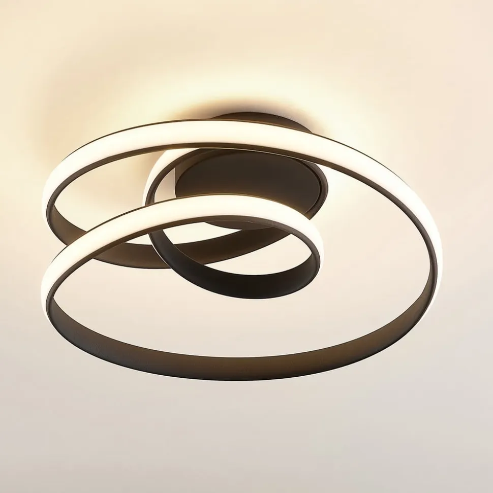 Lucande LED-loftlampe Sakina, sort, metal, Ø 48 cm