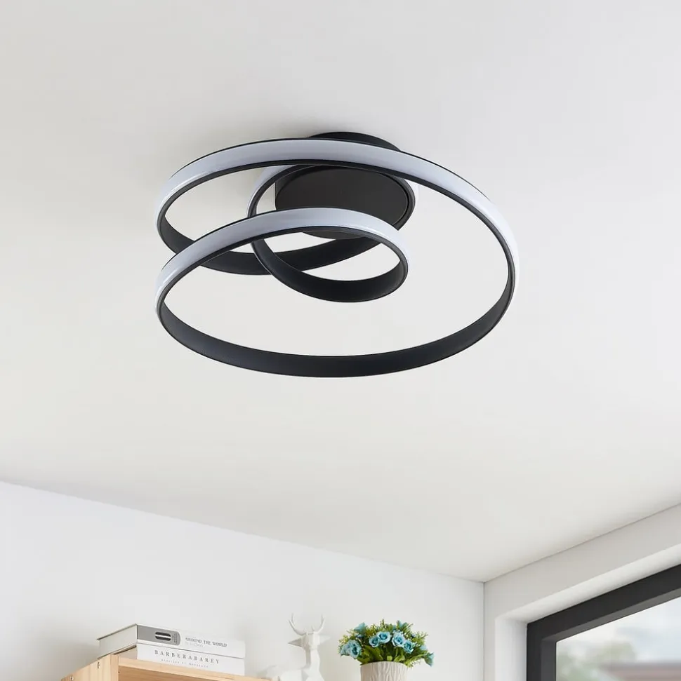 Lucande LED-loftlampe Sakina, sort, metal, Ø 48 cm