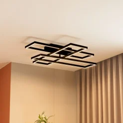 Lucande LED-loftslampe Tjado, 94 cm lang, sort, metal