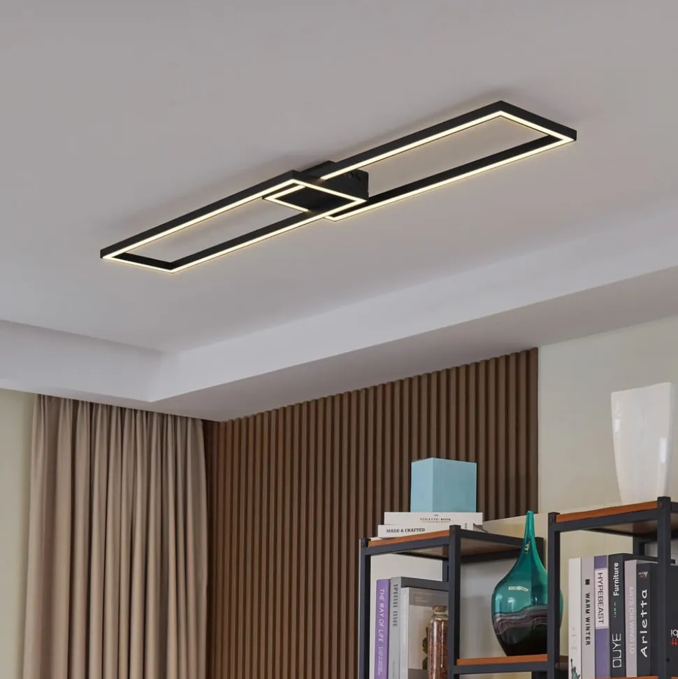 Lucande LED-loftslampe Tjado, 120 cm lang, sort, metal