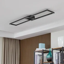 Lucande LED-loftslampe Tjado, 120 cm lang, sort, metal