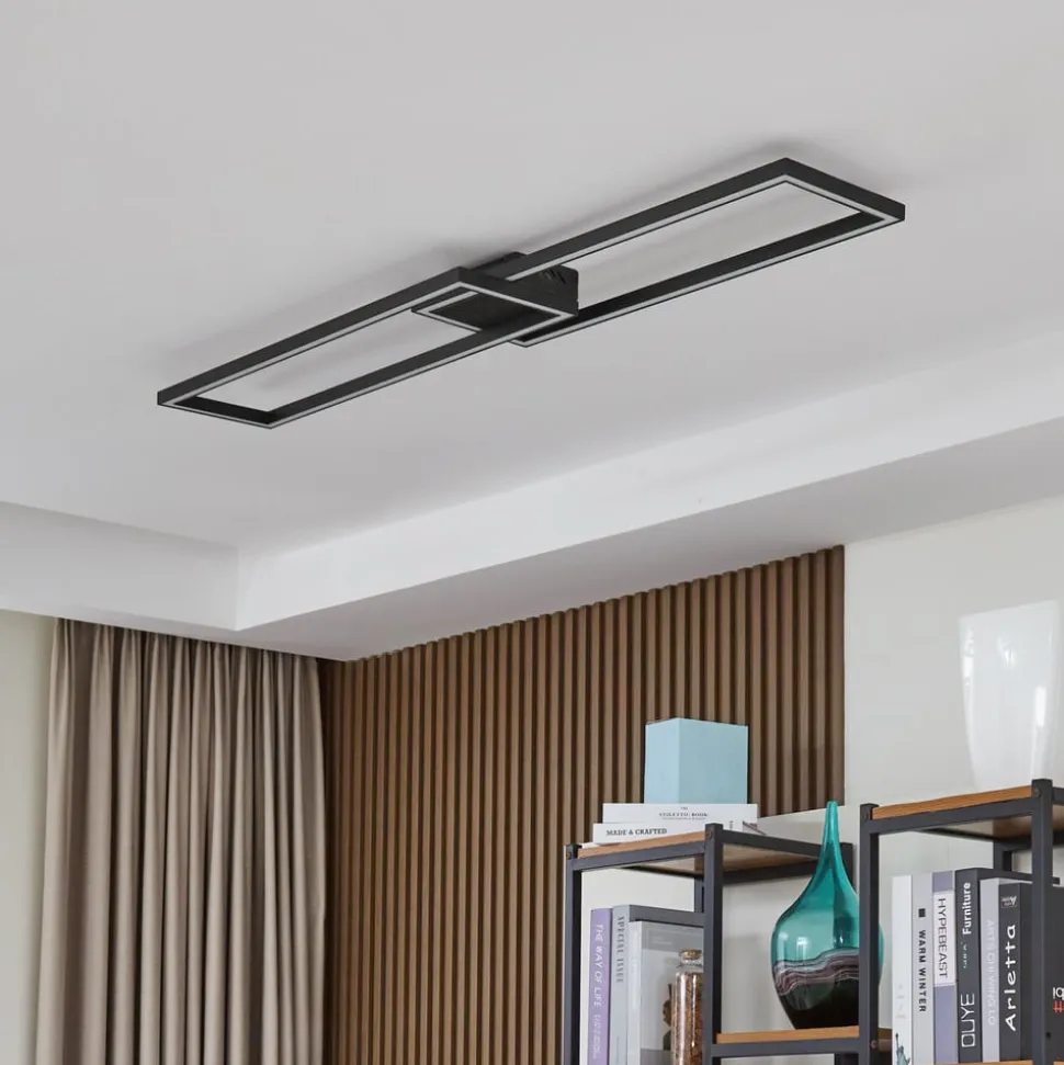 Lucande LED-loftslampe Tjado, 120 cm lang, sort, metal