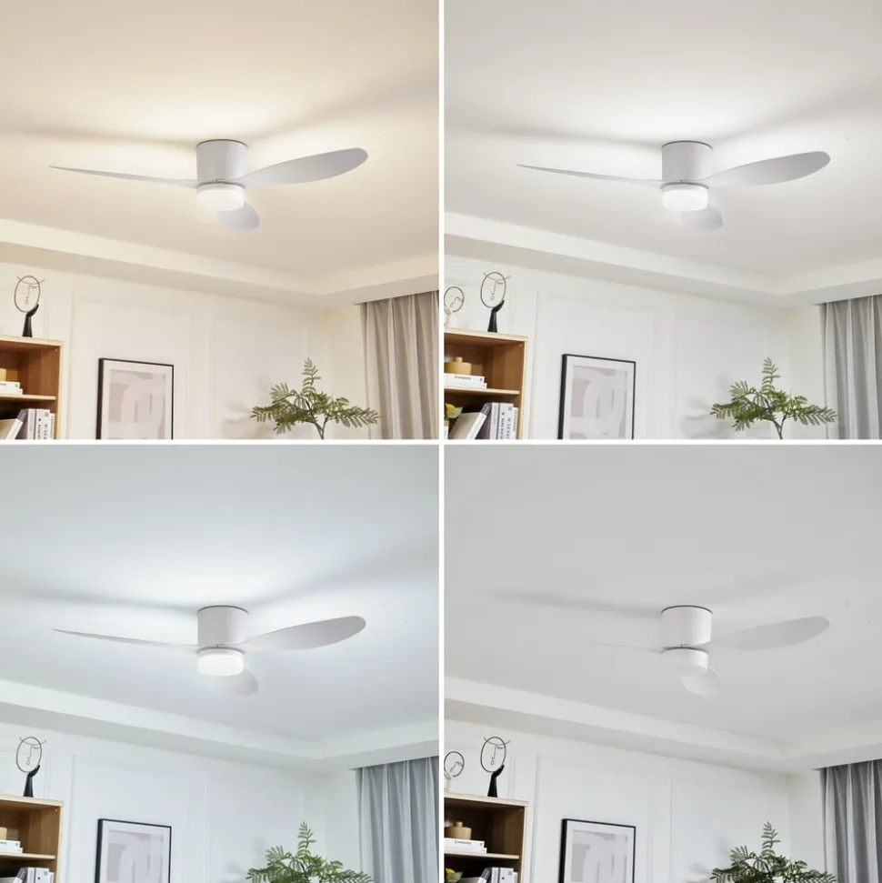 Lucande LED-loftventilator Kayu, hvid, DC, støjsvag, Ø 132 cm