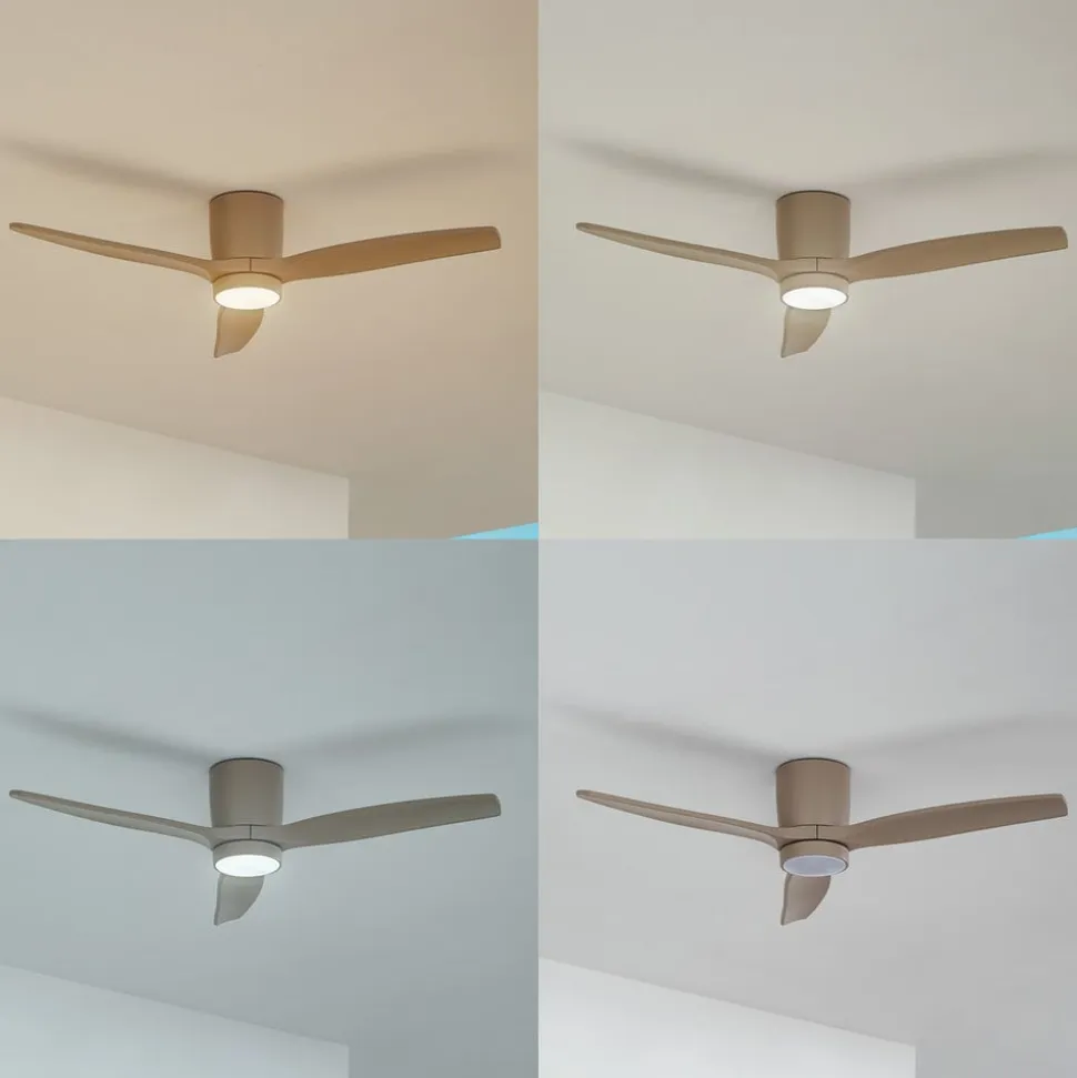 Lucande LED-loftventilator Sorin, beige, DC, støjsvag, IP44