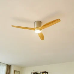 Lucande LED-loftventilator Faipari, nikkel, DC, lydsvag, 132 cm