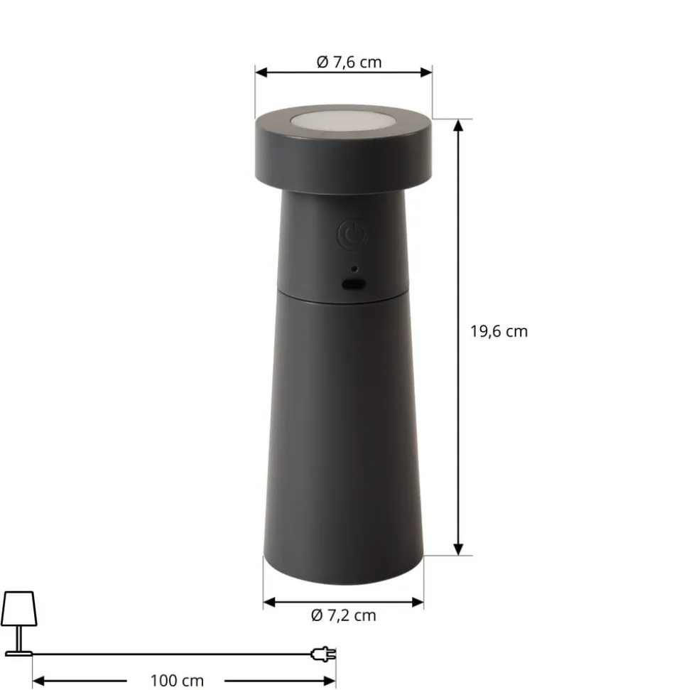 Lucande LED-peberkværn Pepper, mørkegrå, batteri, IP44